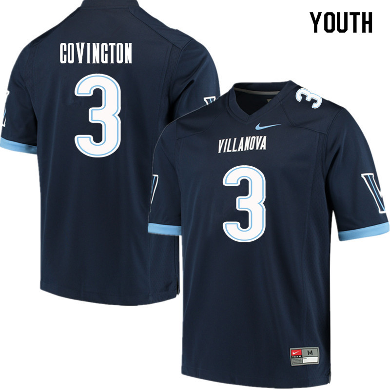 Youth #3 Justin Covington Villanova Wildcats College Football Jerseys Sale-Navy